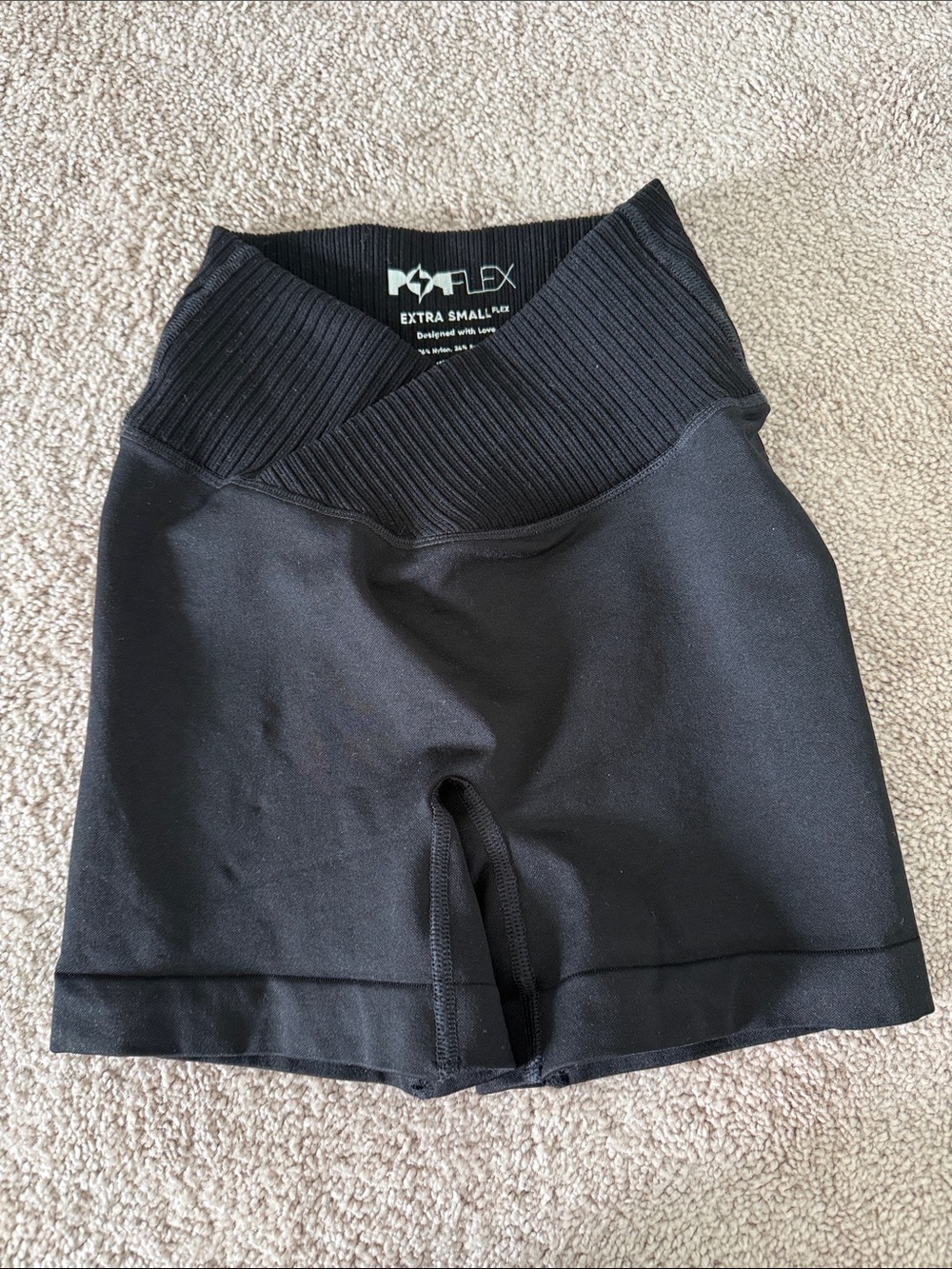 Popflex Black High-Waisted Ribbed Bike Shorts